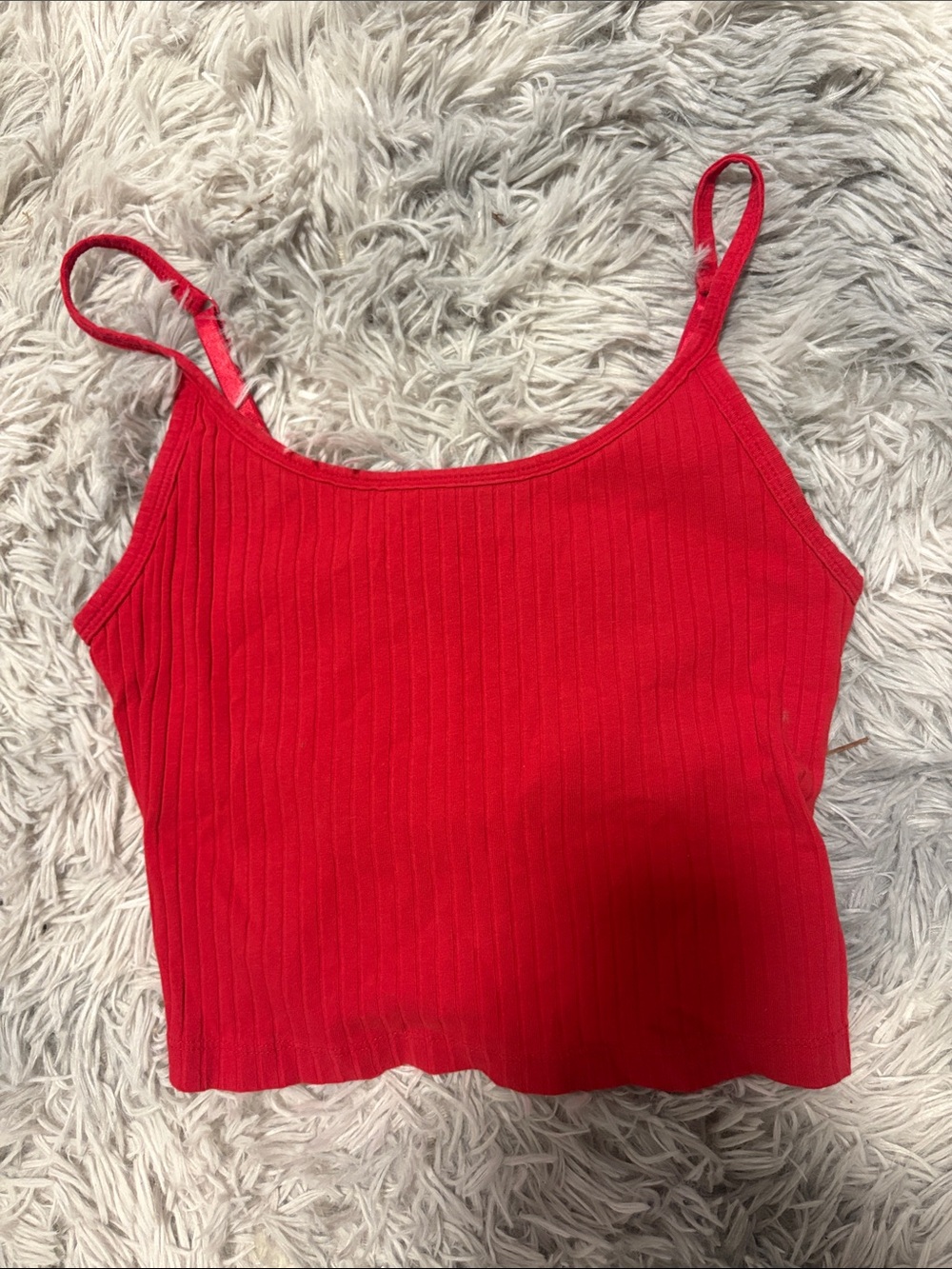 Red Ribbed Spaghetti Strap Crop Tank